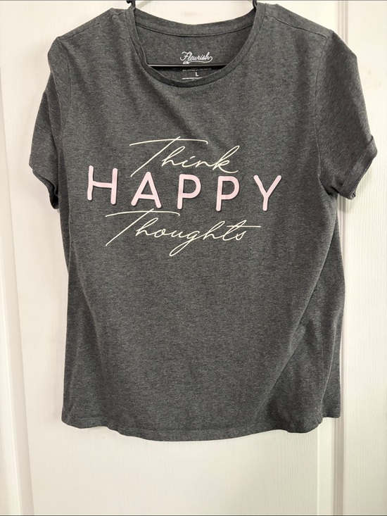 Fleurish Tops - Fleurish Charcoal Short Sleeve Tee with Pink & Cream Think Happy Thoughts